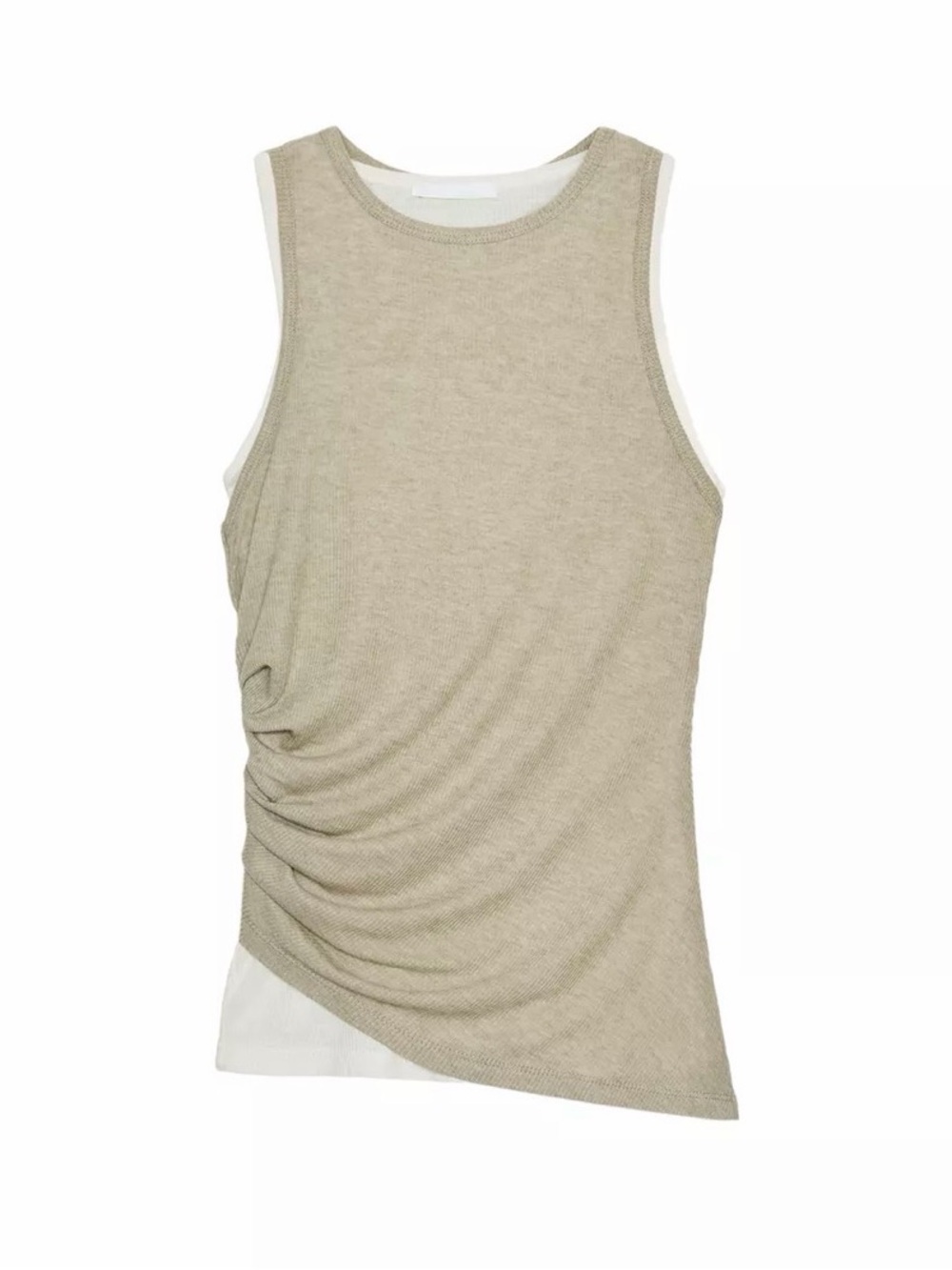 Zara Neutral Beige Layered Asymmetric Ruched Tank